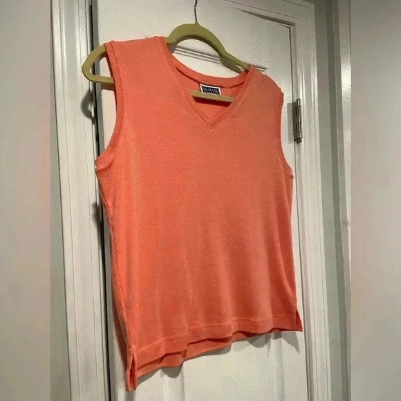 VTG Erika & Co Lightweight Soft Knit Sweater Vest Orange Sleeveless Top Size M - Picture 4 of 10